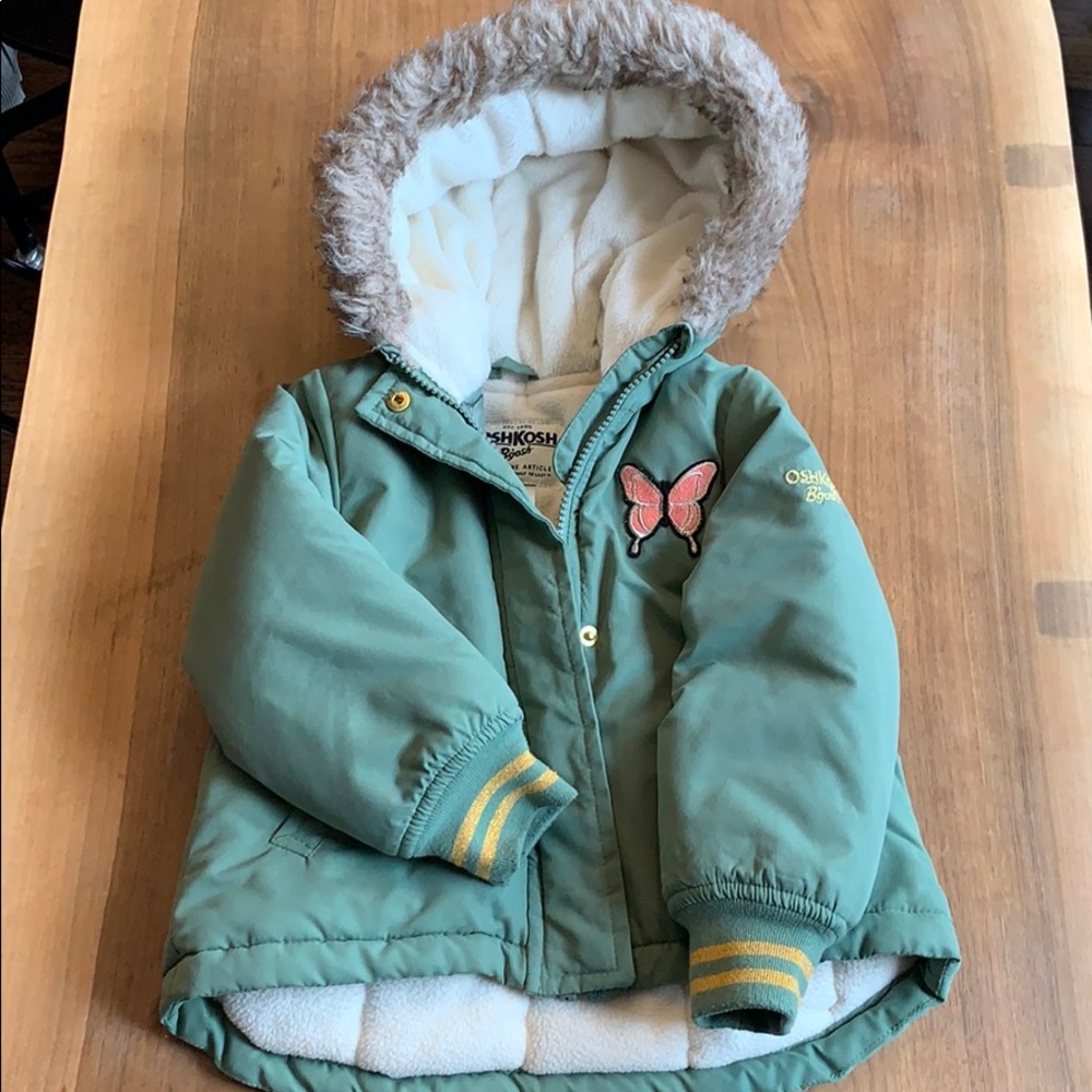 OshKosh B'gosh Girls' Green Butterfly Hooded Winter Jacket
